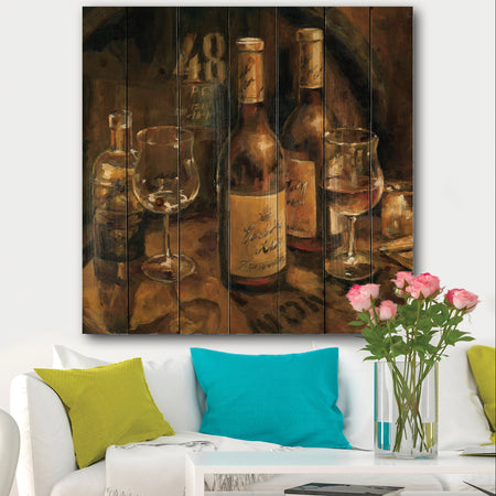 Vintage Wine Cellar - Traditional Print on Natural Pine Wood