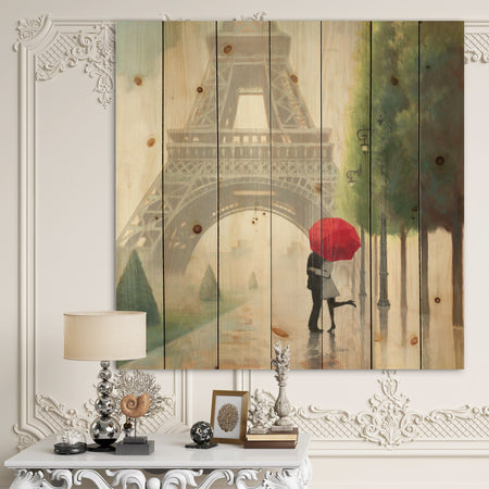Paris Romance Couples III - French Country Print on Natural Pine Wood