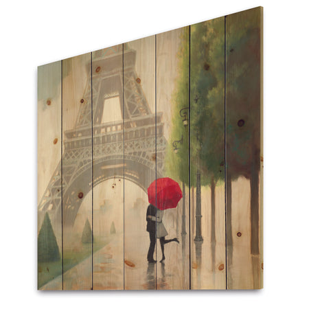 Paris Romance Couples III - French Country Print on Natural Pine Wood