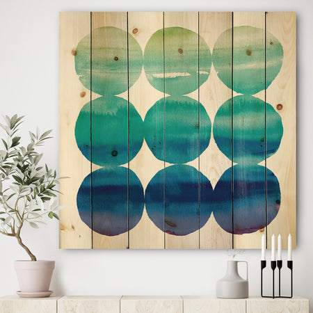 Circle Abstract Blue Colorfields II - Mid-Century Modern Transitional Print on Natural Pine Wood
