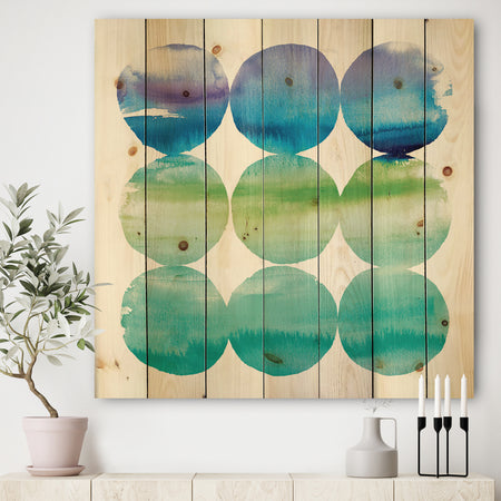 Circle Abstract Blue Colorfields III - Mid-Century Modern Transitional Print on Natural Pine Wood