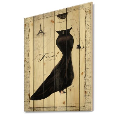 Elegance Glam Paris Diva II - Fashion Print on Natural Pine Wood
