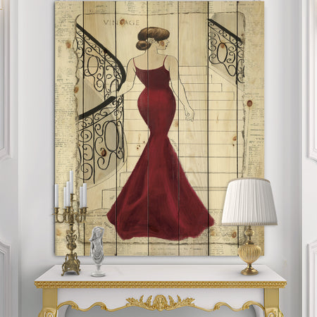 Elegance Glam Paris Diva III - Fashion Print on Natural Pine Wood