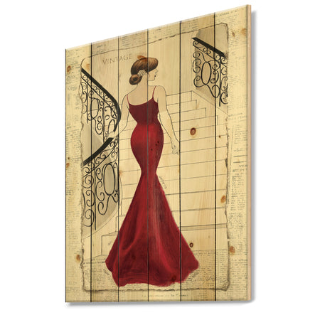 Elegance Glam Paris Diva III - Fashion Print on Natural Pine Wood