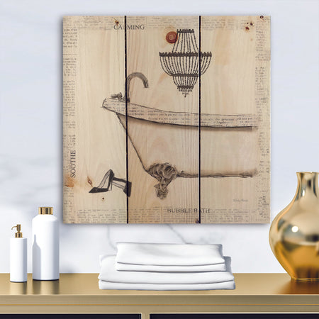 Paris Hotel Bathroom VI - Traditional Bathroom Print on Natural Pine Wood