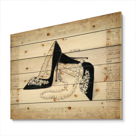 Glamorous Black Diamond Stiletto I - Fashion Print on Natural Pine Wood