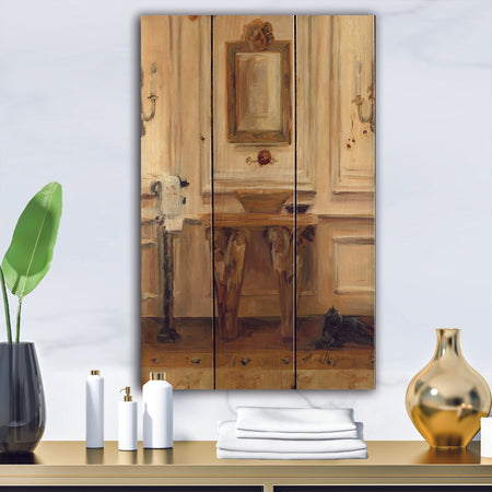 Vintage Paris Bathroom Painting - Traditional Bathroom Print on Natural Pine Wood