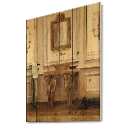 Vintage Paris Bathroom Painting - Traditional Bathroom Print on Natural Pine Wood