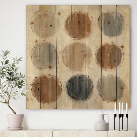 Geometric Circle Natural Balance II - Mid-Century Modern Transitional Print on Natural Pine Wood