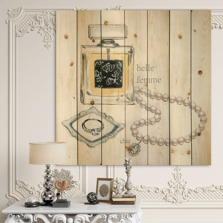 Perfume Glam Bathroom I - Traditional Bathroom Print on Natural Pine Wood