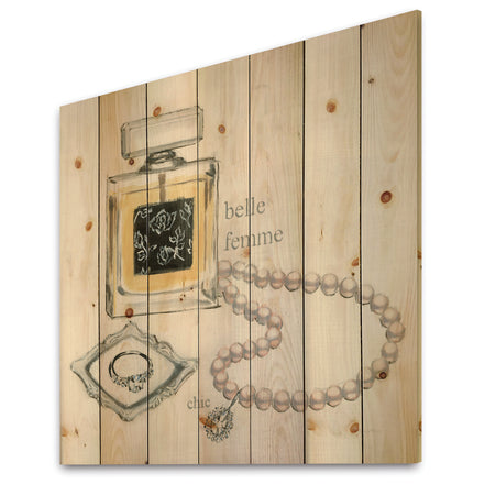 Perfume Glam Bathroom I - Traditional Bathroom Print on Natural Pine Wood