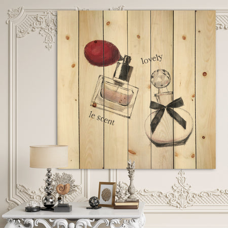Lovely Glamorous Parfum - Traditional Bathroom Print on Natural Pine Wood
