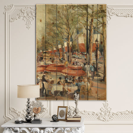 Lunch on the Champs Elysees Paris - French Country Print on Natural Pine Wood