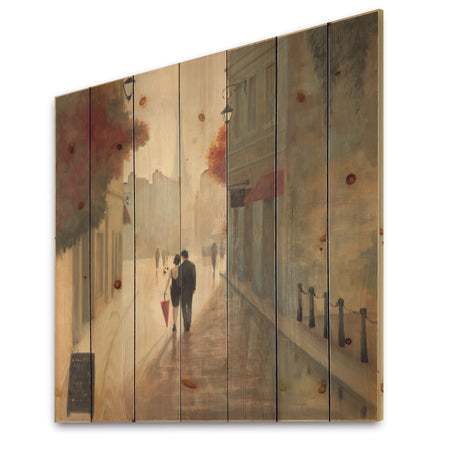 Paris Romance Couples II - Romantic French Country Print on Natural Pine Wood
