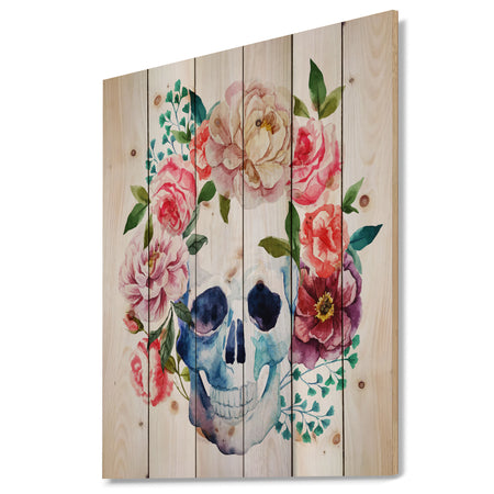 Skull Bouquet Vector Art - Contemporary Print on Natural Pine Wood