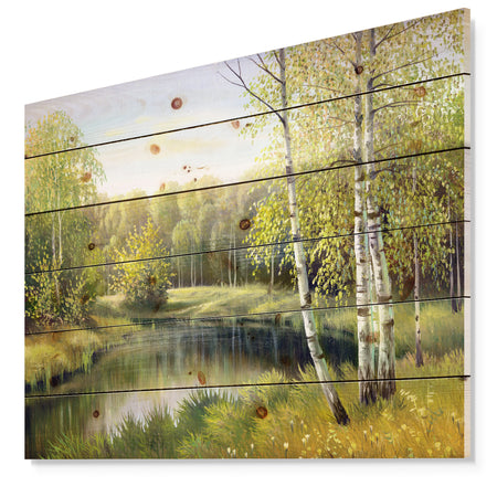 Quiet Autumn River - Landscape Print on Natural Pine Wood