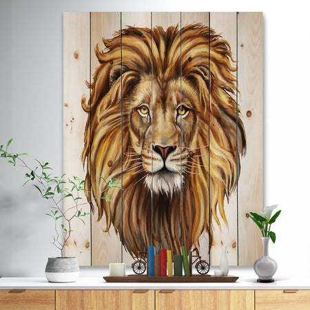 King Lion Aslan - Animal Art Print on Natural Pine Wood