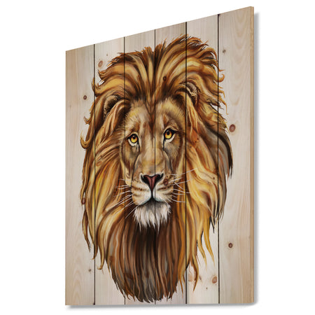 King Lion Aslan - Animal Art Print on Natural Pine Wood