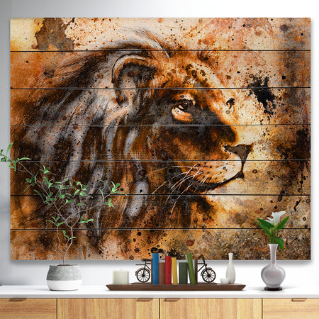 Lion Collage - Animal Art Print on Natural Pine Wood