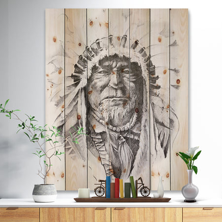 Native American Indian - Bohemian Print on Natural Pine Wood
