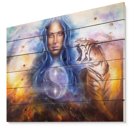 Female Goddess Lada - Portrait Print on Natural Pine Wood