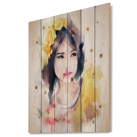 Portrait of Beautiful Girl - Fashion Print on Natural Pine Wood