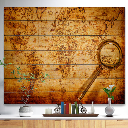 Vintage World Map - Vintage Print on Natural Pine Wood