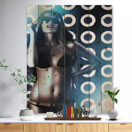 Hot Woman in Sunglasses - Sensual Print on Natural Pine Wood