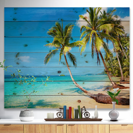 Tropical Beach - Photography Seascape Print on Natural Pine Wood