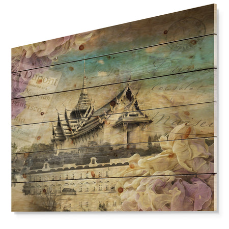 Vintage Style Sky Castle - Contemporary Print on Natural Pine Wood