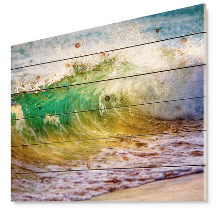 Ocean Turning Green - Seascape Print on Natural Pine Wood