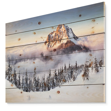 Winter Mountain Landscape - Photography Print on Natural Pine Wood
