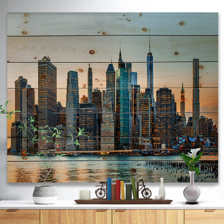 New York City Skyline - Photography Print on Natural Pine Wood