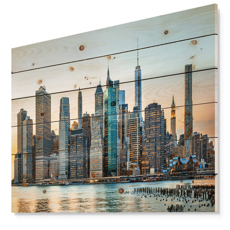 New York City Skyline - Photography Print on Natural Pine Wood