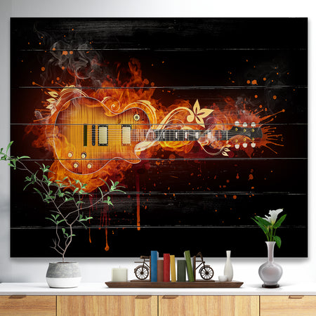 Electric Guitar - Abstract Print on Natural Pine Wood