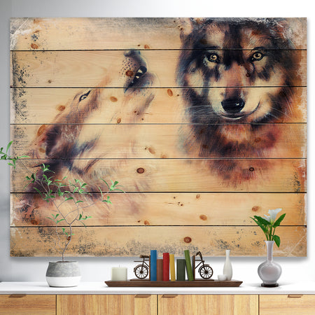 Howling Wolf - Bohemian Print on Natural Pine Wood