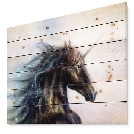 Black Unicorn - Bohemian Print on Natural Pine Wood
