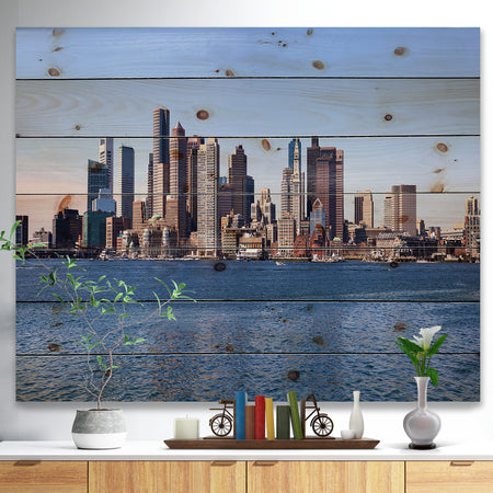 Boston Skyline Panorama - Cityscape Photo Print on Natural Pine Wood