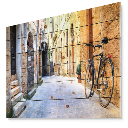 Pictorial Street of Old Italy - Cityscape Print on Natural Pine Wood