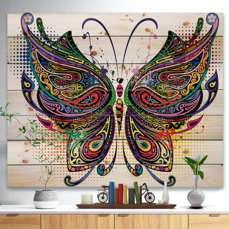 Variegated Butterfly - Abstract Print on Natural Pine Wood