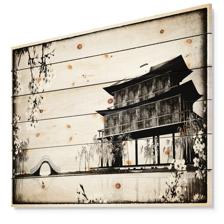 Chinese Ink Painting - Chinese Landscape Print on Natural Pine Wood