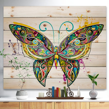 Openwork Butterfly - Bohemian Print on Natural Pine Wood