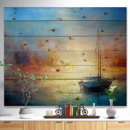 Seascape Pier - Seascape Print on Natural Pine Wood