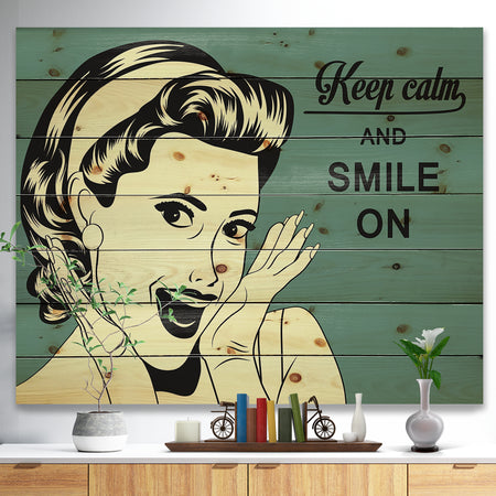 Pop Art Retro Woman - Abstract Portrait Print on Natural Pine Wood
