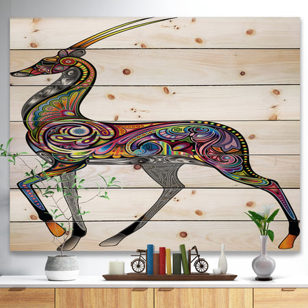 Colorful Antelope - Animal Print on Natural Pine Wood