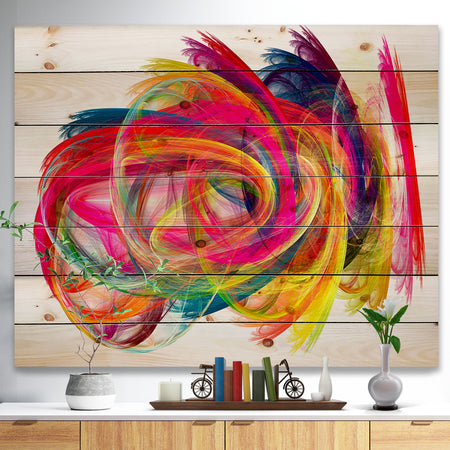 Colorful Thick Strokes - Abstract Print on Natural Pine Wood