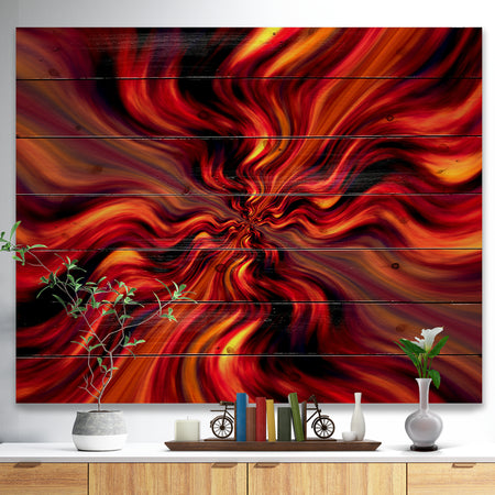 Red Infinity Illustration - Abstract Print on Natural Pine Wood