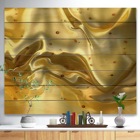 Golden Cloth Texture - Abstract Print on Natural Pine Wood