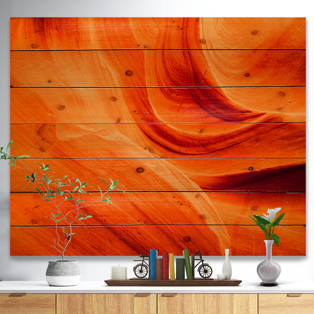 Orange Upper Antelope Canyon - Landscape Photography Print on Natural Pine Wood