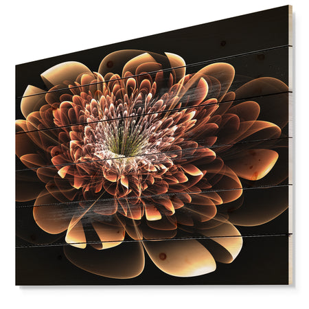 Brown Fractal Flower - Modern Floral Print on Natural Pine Wood